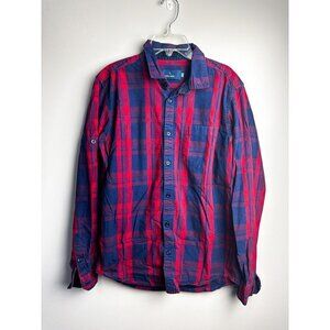 Highlander Classic Plaid Button Down Shirt Mens Blue Red Medium Flannel